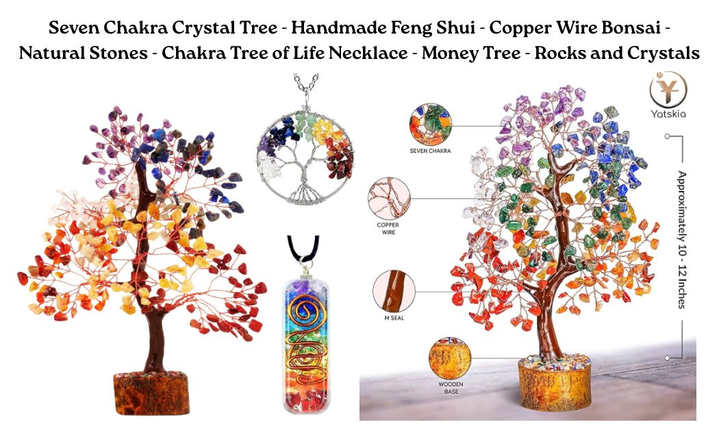 Seven Chakra Crystal Tree - Handmade Feng Shui - Copper Wire Bonsai - Natural Stones - Chakra Tree of Life Necklace - Money Tree - Rocks and Crystals