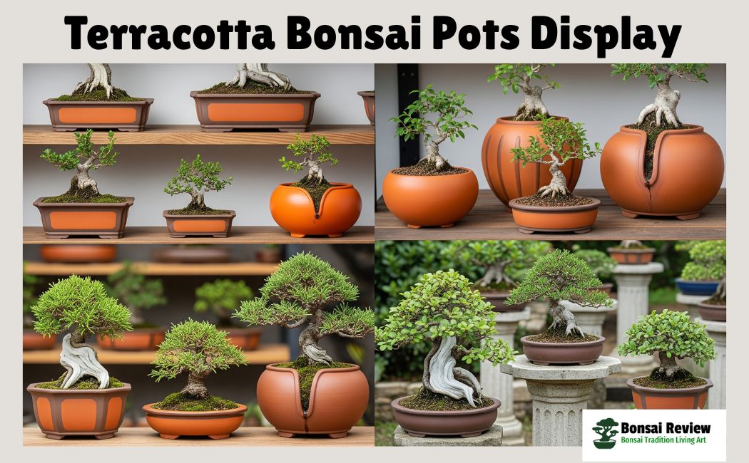terracotta bonsai pots display with bonsai review
