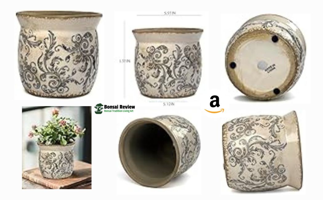 Vintage Grey Ice Crack Ceramic Planter with Drainage, 5.51 Inch Rustic Flower Pot for Indoor Outdoor, Farmhouse Decor Gardening Gift with bonsai review