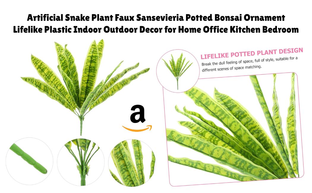 Artificial Snake Plant Faux Sansevieria Potted with bonsai review and Amazon