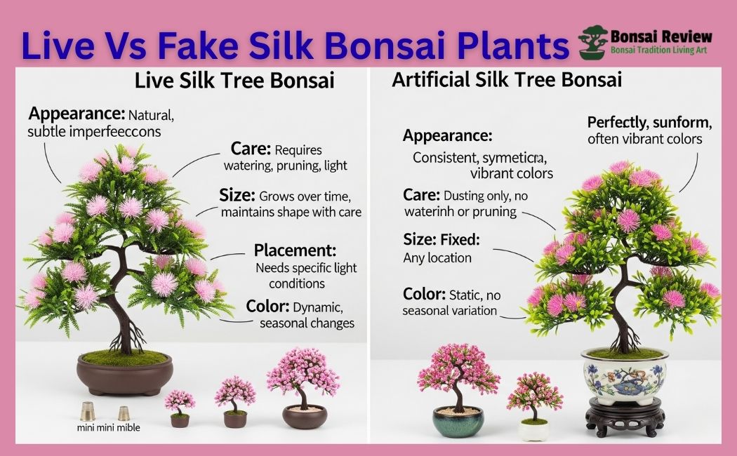 Live Vs Fake Silk-Bonsai-Plants-or-Persian-silk-tree-Bonsai-Review