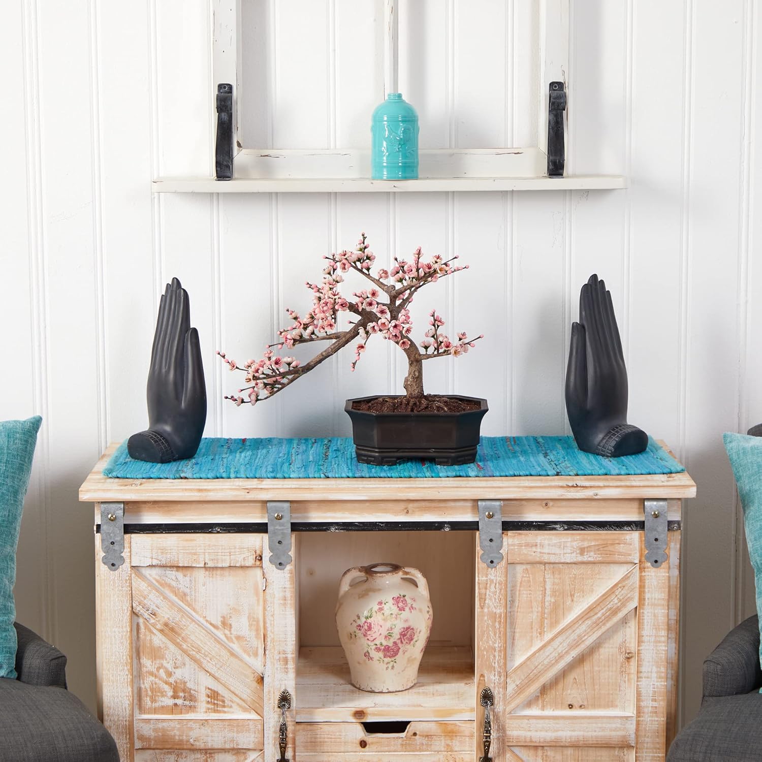 Nearly-Natural-Cherry-Blossom-Bonsai-Silk-Tree-Pink-color Artificial Bonsai Tree for Home Decor